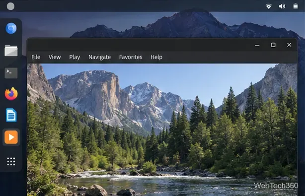 A Linux media-player window showing a landscape video under a simple menu bar.