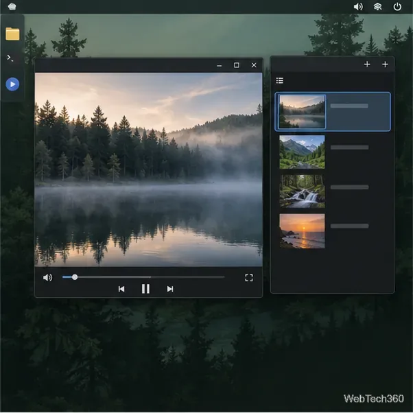 A video player beside a playlist containing several local video thumbnails.