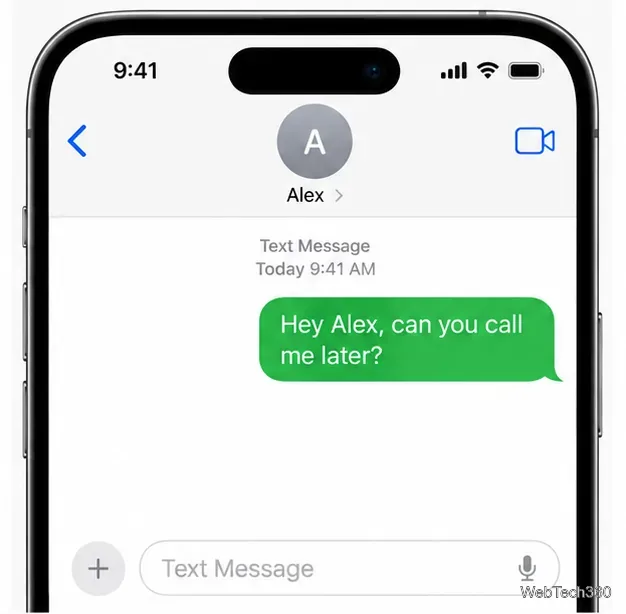 Uma conversa no app Mensagens do iPhone mostrando um balão de texto verde da operadora sem nenhum aviso de bloqueio.