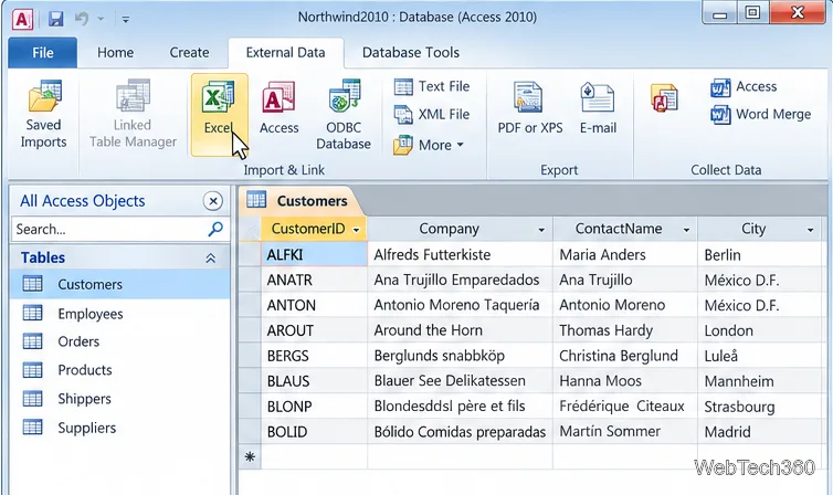 Access 2010: データベーステーブルをExcel 2010にエクスポートする