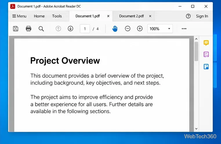 Adobe Acrobat Reader showing two PDF tabs above a sample document.