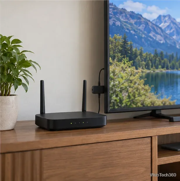テレビの横にWi-Fiルーターと接続されたストリーミングスティック