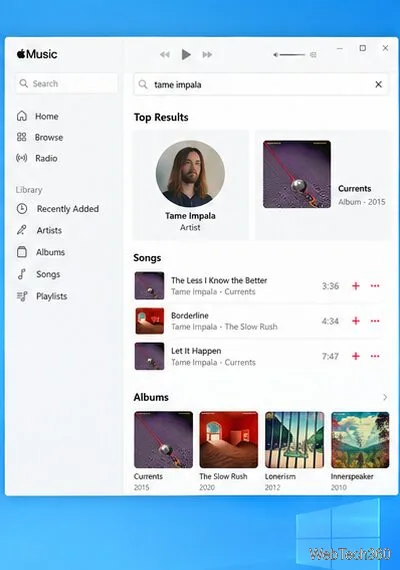 Résultats de recherche Apple Music pour un artiste, des chansons et des albums