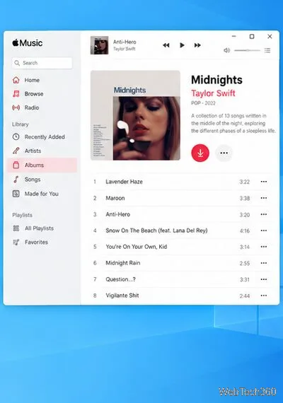Page de l'album sur Apple Music avec une flèche de téléchargement à côté de la pochette