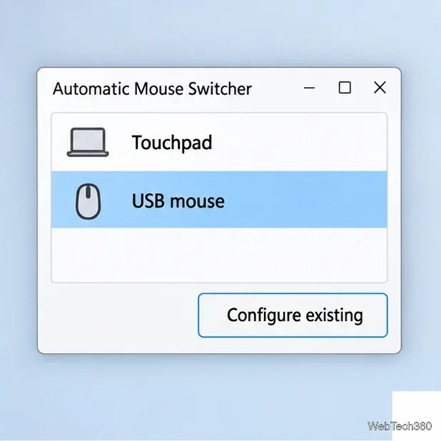 Mouse USB selectat în Comutatorul automat de mouse cu Configurare existent evidențiat