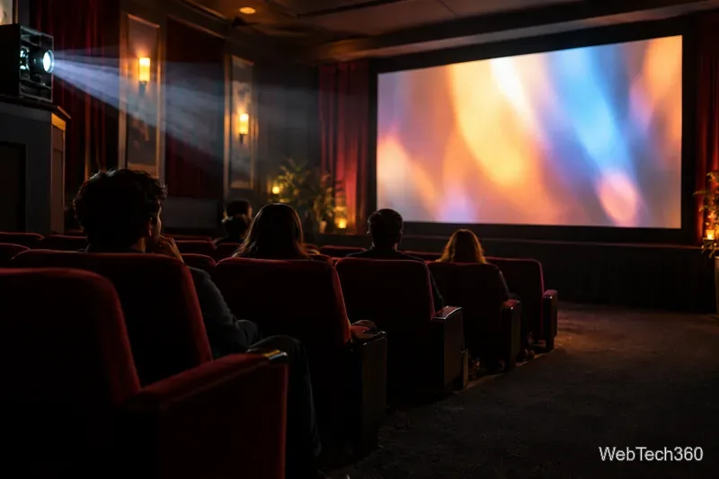 A small audience watches a film in an intimate neighborhood cinema