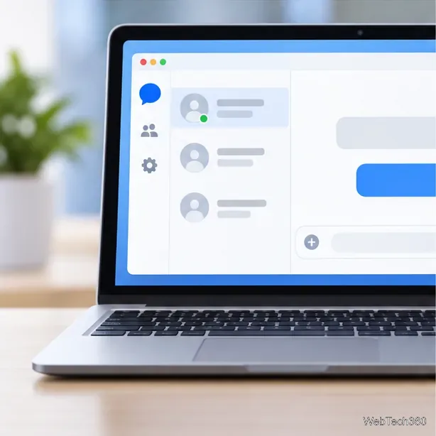 A laptop chat list displays a green status dot without a separate pop-up alert