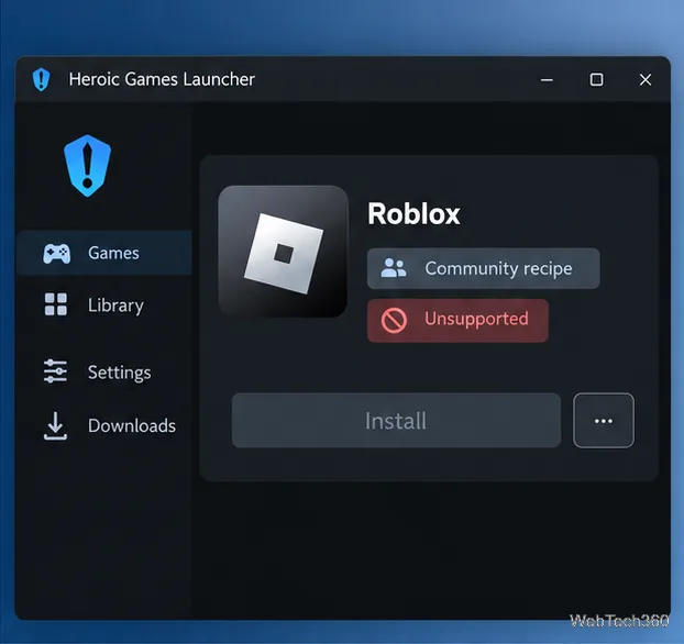 В заявке на запуск игр Roblox, размещенной сообществом, указано, что она не поддерживается, а не представлена ​​как официальный установщик.