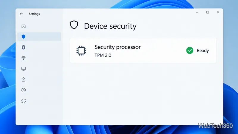 Ecranul de securitate al dispozitivului Windows 11 care afișează un procesor de securitate TPM 2.0 pregătit