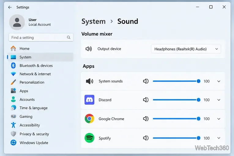 Windows 11のボリュームミキサーで、アクティブなボリュームスライダーを備えたDiscordを表示
