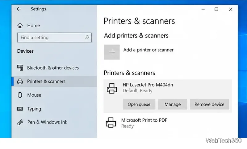 Настройки принтеров и сканеров в Windows 10 с выбранным принтером.