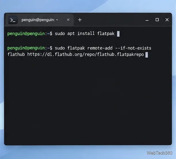 Flatpakをインストールし、Flathubリポジトリを追加するターミナルコマンド