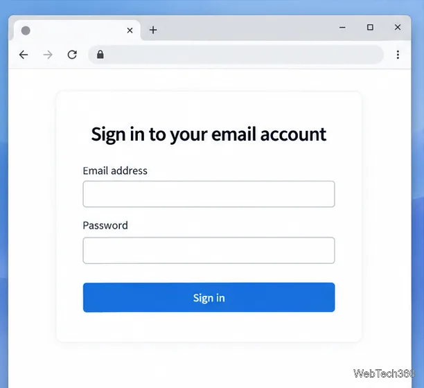 ブラウザで一般的なメールプロバイダーのサインインページが開きます。メールアドレスとパスワードの入力欄、およびサインインボタンが表示されます。