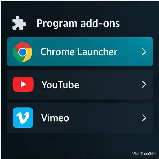 Макет дополнений для Kodi с выбранным выше лаунчером Chrome (примеры сайтов)