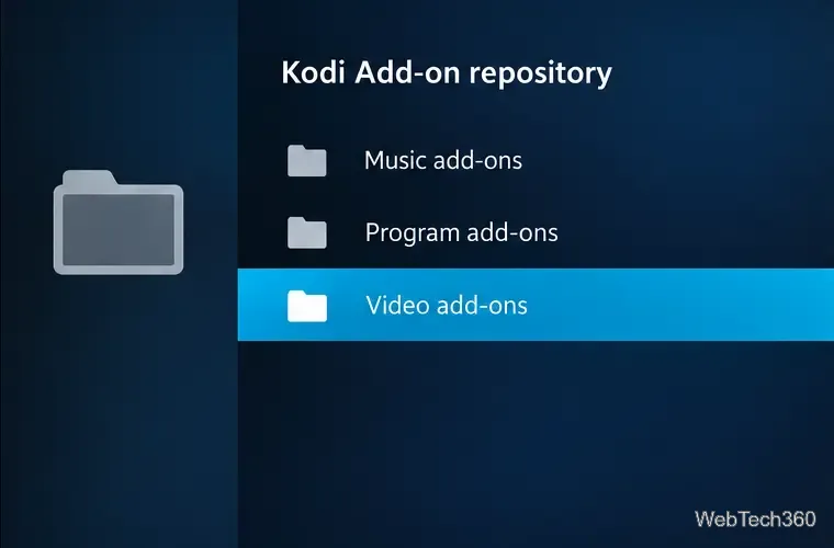 Kodi插件庫分類列表，視訊插件高亮顯示