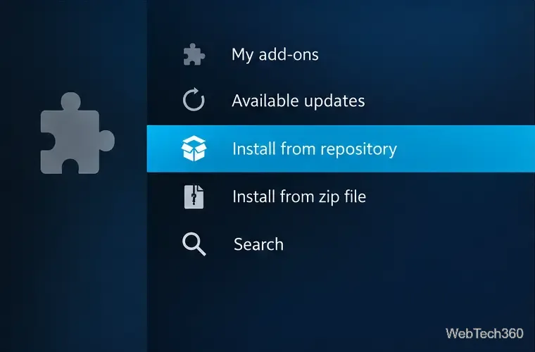 Kodi 插件瀏覽器，已反白顯示「從儲存庫安裝」。