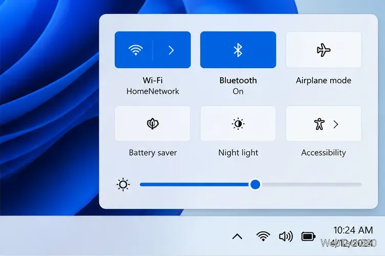 Windows 11 Quick Settings panel with the Bluetooth tile turned on