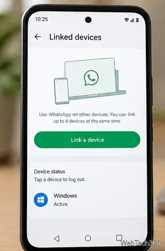 Экран «Подключить устройства» в WhatsApp для Android с кнопкой «Подключить устройство».