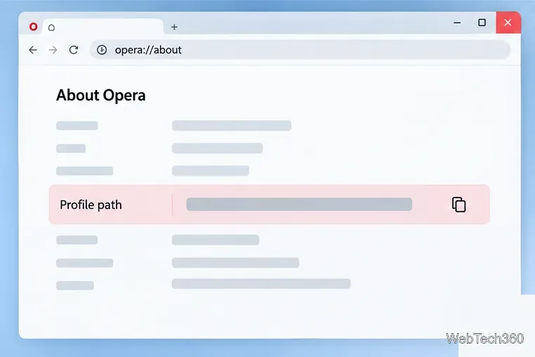 opera://aboutを開いた後のOperaの「概要」ページ(プロフィールパスフィールドを強調表示した図)