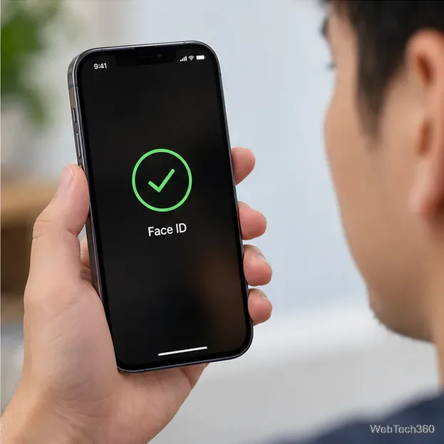 Person testing Face ID on an iPhone after completing repair calibration