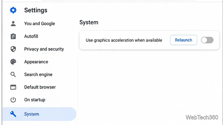 Chrome System settings with graphics acceleration turned off