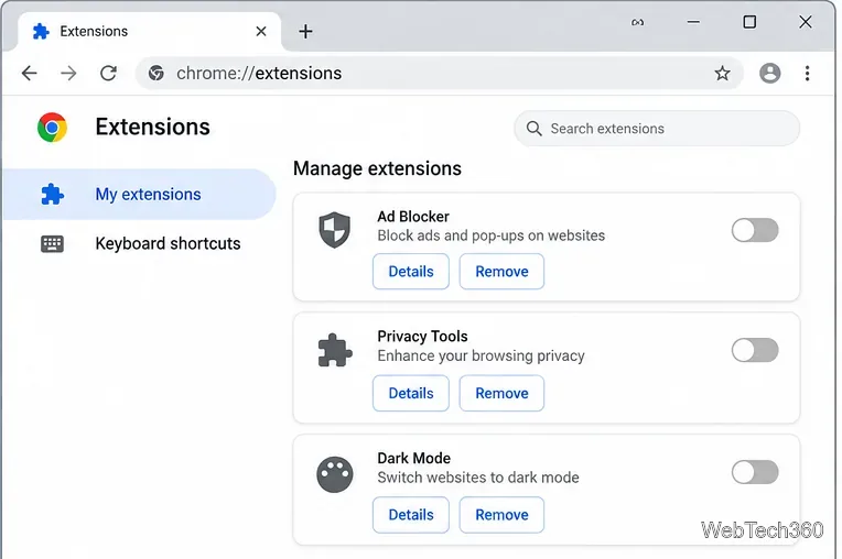 Chrome Extensions manager with browser extensions switched off