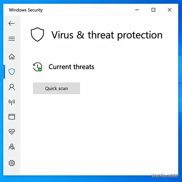 Illustrative Windows Security Virus and threat protection page with the Quick scan button