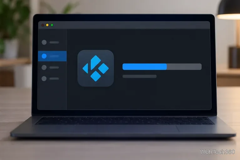 ノートパソコンに、メディアセンターアプリのアイコンの横に、一般的なソフトウェアアップデートパネルが表示されている。