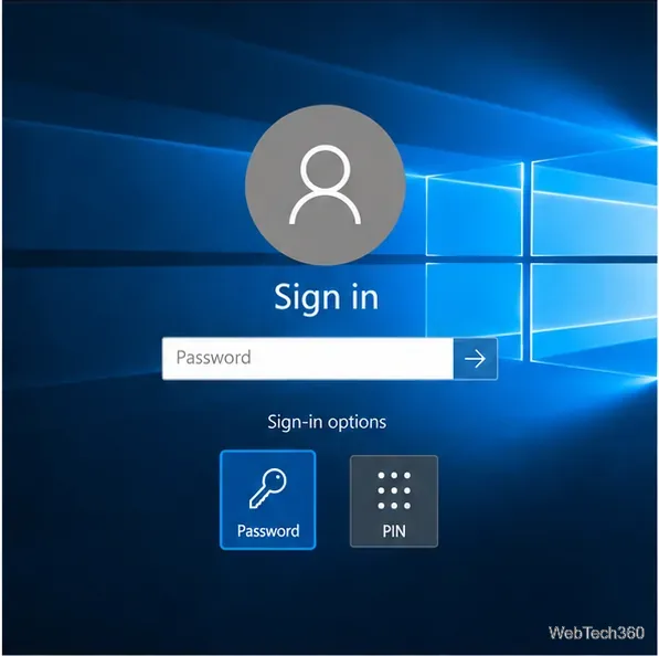 Opzioni di accesso di Windows 10 con Password selezionata e PIN visualizzato come metodo alternativo.