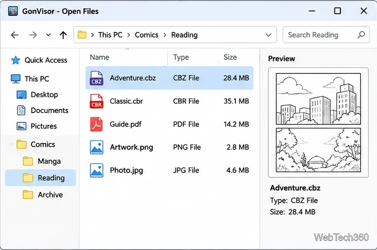 GonVisor: Visualize quadrinhos, imagens, PDFs e arquivos compactados no Windows.