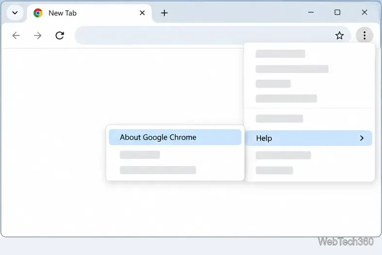افتح قائمة Chrome لعرض المساعدة ومعلومات حول Google Chrome