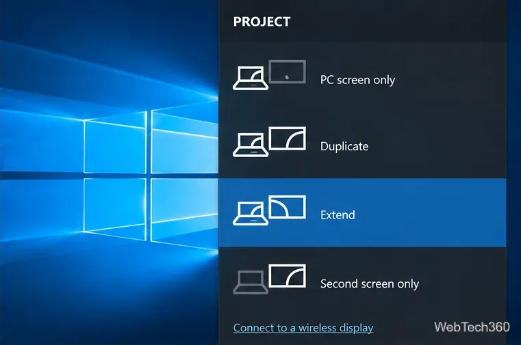 Панель «Проекция» в Windows 10 с выбранным параметром «Расширить» для второго дисплея.