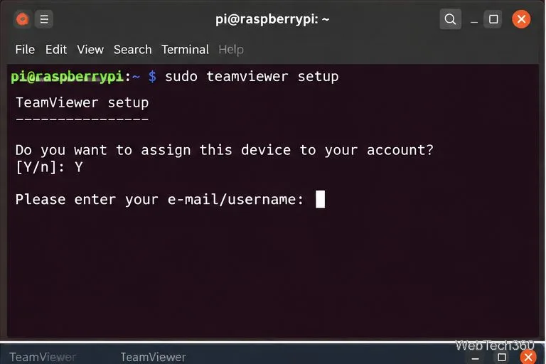 Solicitarea de configurare TeamViewer întreabă dacă se dorește atribuirea Raspberry Pi contului.