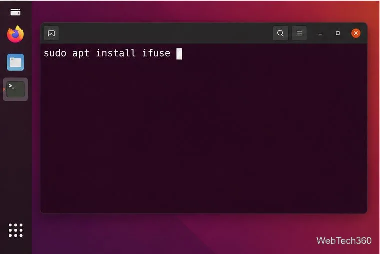 Terminal do Ubuntu exibindo o comando sudo apt install ifuse
