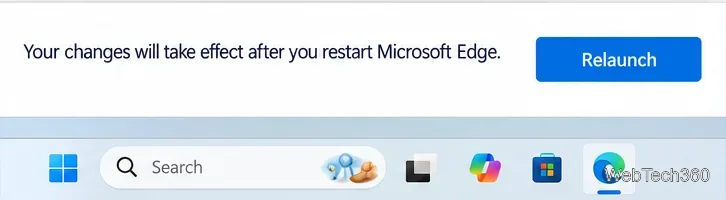 Microsoft Edge relaunch prompt used to apply a changed experimental flag