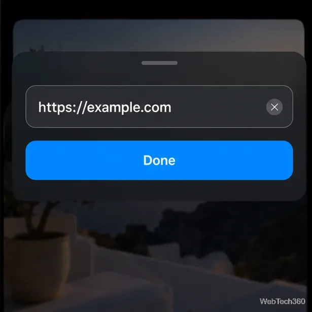 محرر ملصقات الروابط مع https://example.com في حقل عنوان URL وزر "تم".