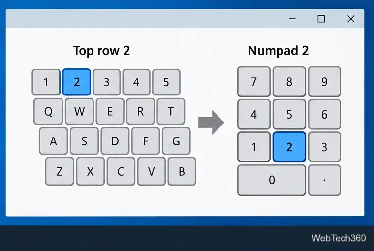 Diagram showing the physical top-row 2 key mapped to a Numpad 2 key event.