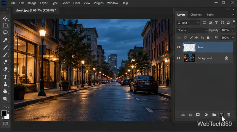 Photoshopで写真に雨のエフェクトを追加する方法