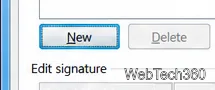 Vedere de aproape a butonului Nou de sub lista de semnături din fila Semnătură de e-mail din Outlook.