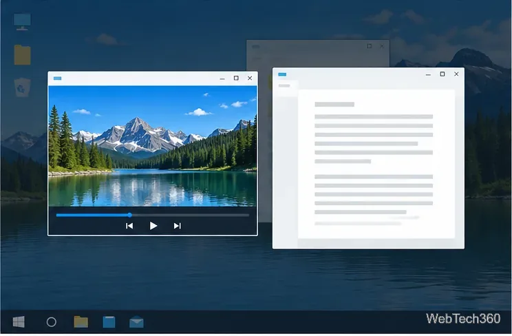 Două zone de focalizare luminoase mențin un videoclip și notele aferente vizibile pe un desktop întunecat.