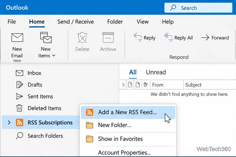 Come aggiungere un feed RSS a Outlook 365 in Outlook classico
