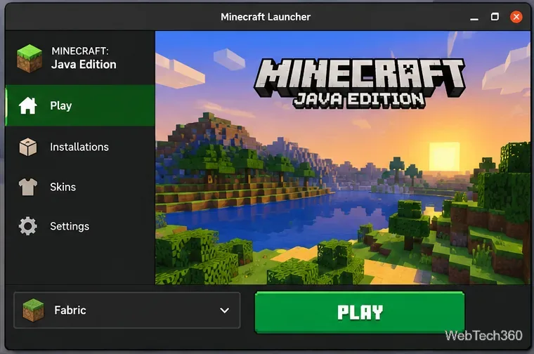 Avvio di Minecraft su Linux con il profilo Fabric selezionato e il pulsante Gioca visibile