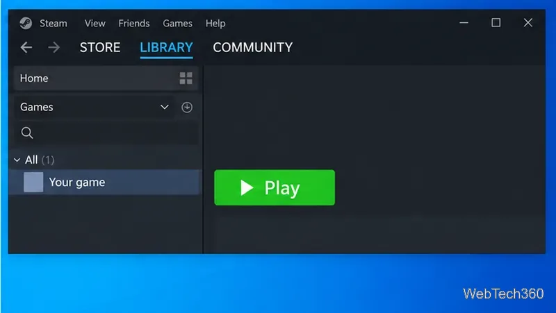 Biblioteca Steam afișează un exemplu de comandă rapidă non-Steam cu butonul verde Redare