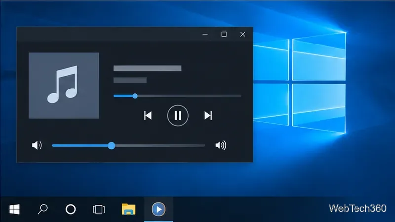 โปรแกรมเล่นเพลงทั่วไปบนเดสก์ท็อป Windows 10 โดยมีแถบเลื่อนปรับระดับเสียงปรากฏให้เห็น