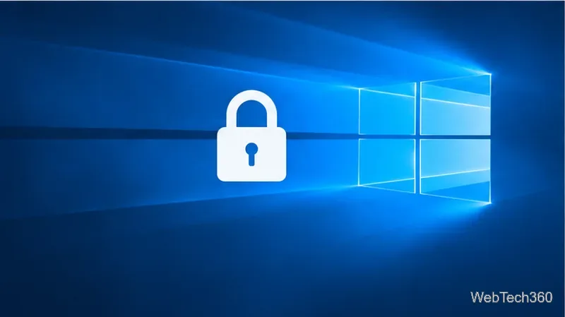 หน้าจอล็อกแบบ Windows 10 ที่มีสัญลักษณ์ล็อกอยู่บนพื้นหลังสีฟ้า