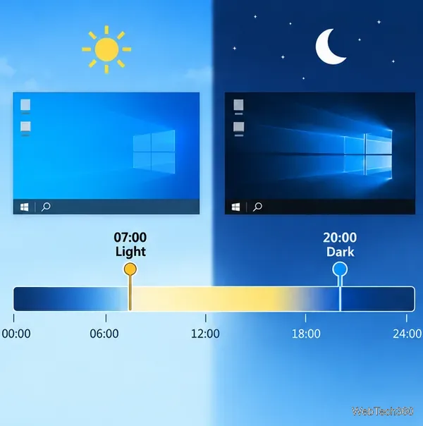 Un program de 24 de ore care afișează Windows în modul luminos de la 07:00 și în modul întunecat de la 20:00.