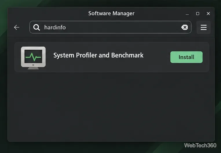 O Gerenciador de Software pesquisa informações de hardware com a entrada de instalação do System Profiler e do Benchmark.