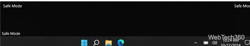 Windows 11デスクトップ画面の四隅に「セーフモード」のテキストが表示されている。