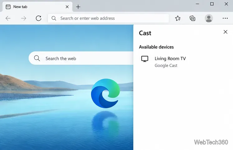 Panel Edge Cast wyświetla telewizor w salonie jako dostępny odbiornik Google Cast