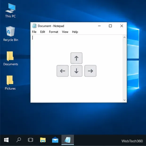 Tastele săgeată sunt afișate peste o fereastră a aplicației restaurate pe măsură ce aceasta este mutată pe desktop.